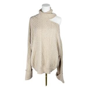 Sofia Vergara 3XL Womens Sweater Turtleneck Cut Out Gold Sparkle Tan